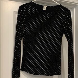 Hollister ( Ilovehb1) Black and White Polka Dot Long Sleeve Tee knit